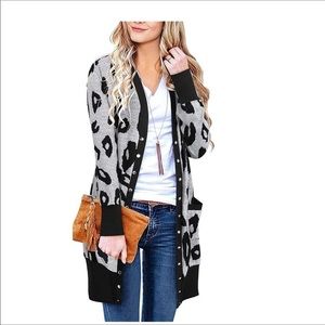 Women Long Sleeve Leopard Print Cardigan leopard